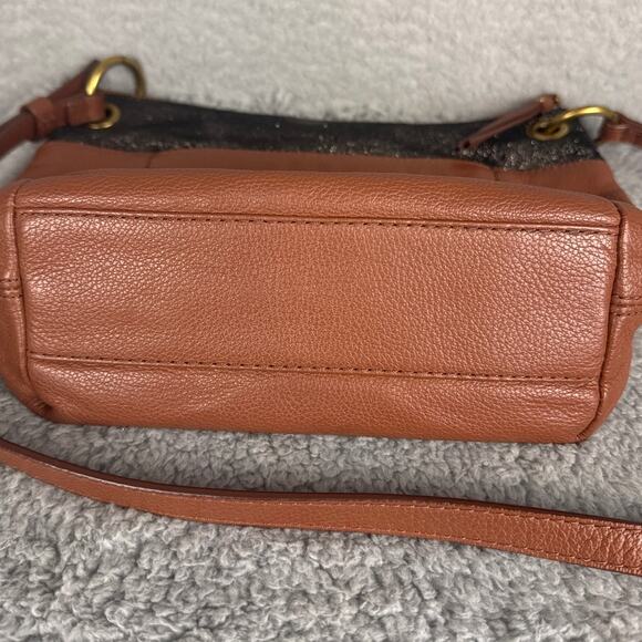 Fossil Crossbody Purse Keely Bag Brown Pebble Cowhide Black Sparkle Pockets - Picture 4 of 12